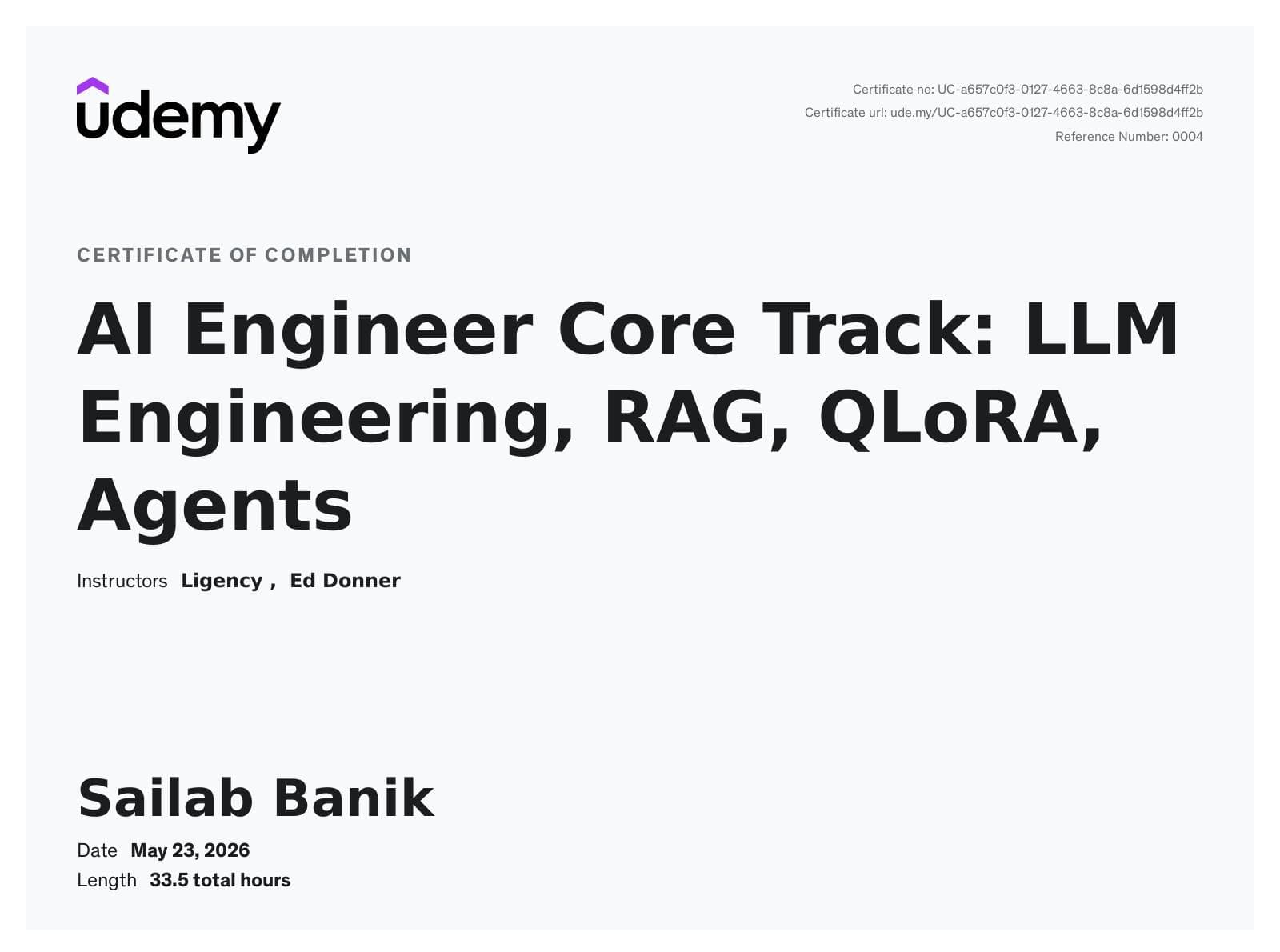 AI Engineer Core Track, issued by Udemy