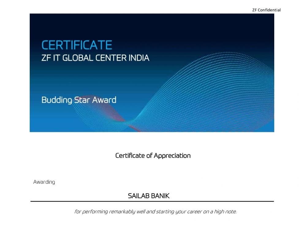 Budding Star Award, issued by ZF Group